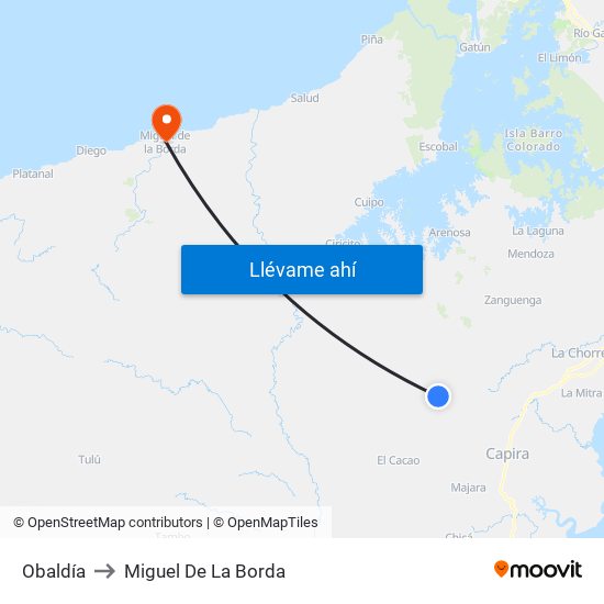 Obaldía to Miguel De La Borda map