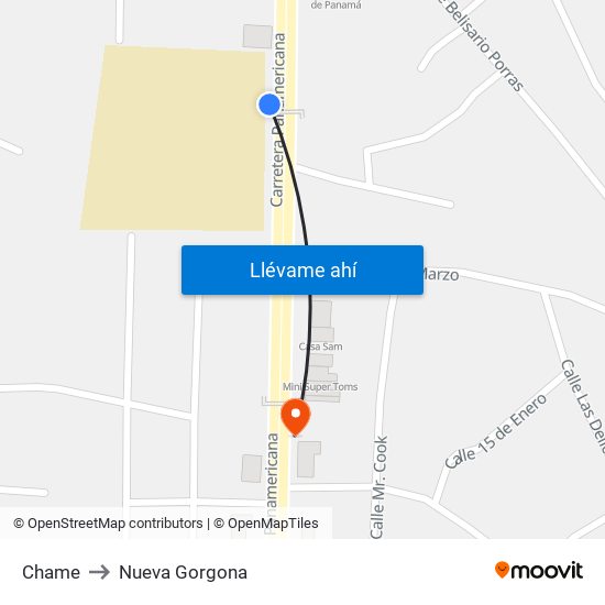 Chame to Nueva Gorgona map