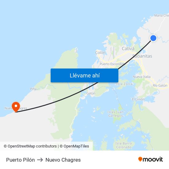 Puerto Pilón to Nuevo Chagres map