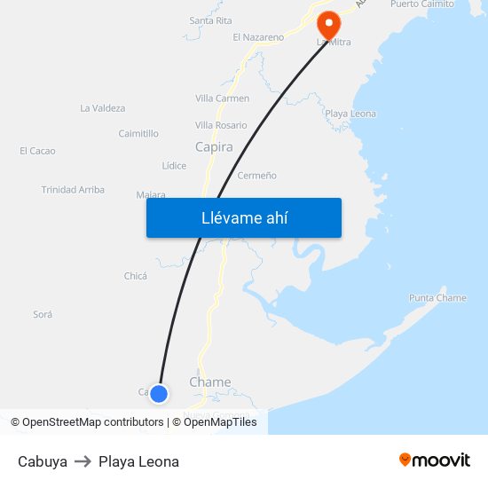 Cabuya to Playa Leona map