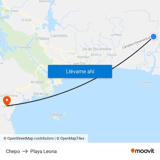 Chepo to Playa Leona map