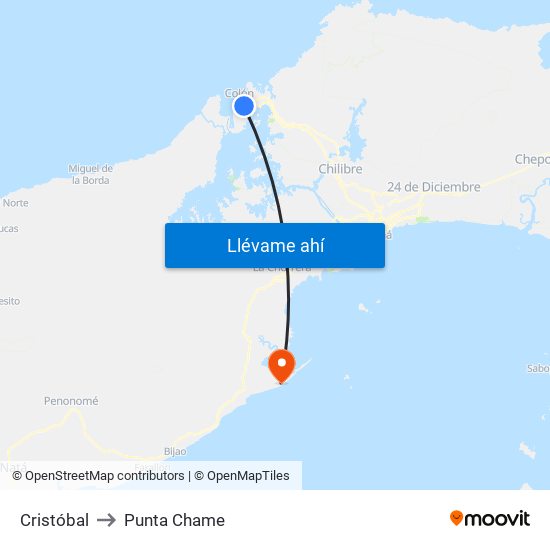 Cristóbal to Punta Chame map