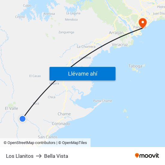 Los Llanitos to Bella Vista map