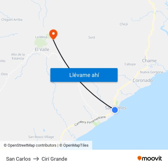 San Carlos to Cirí Grande map