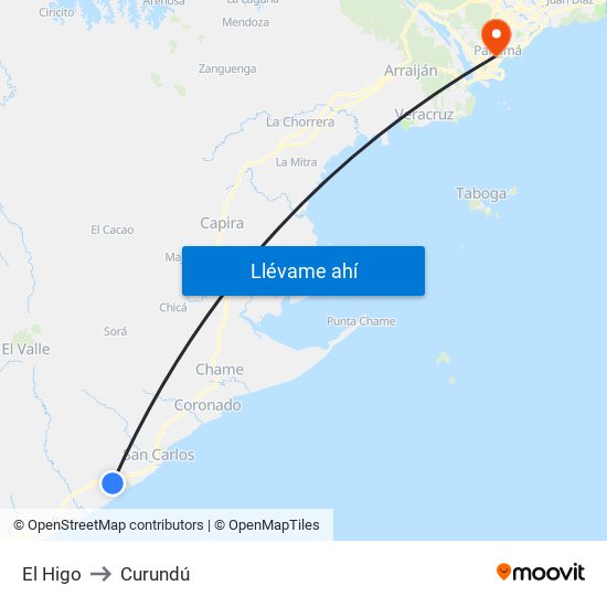 El Higo to Curundú map