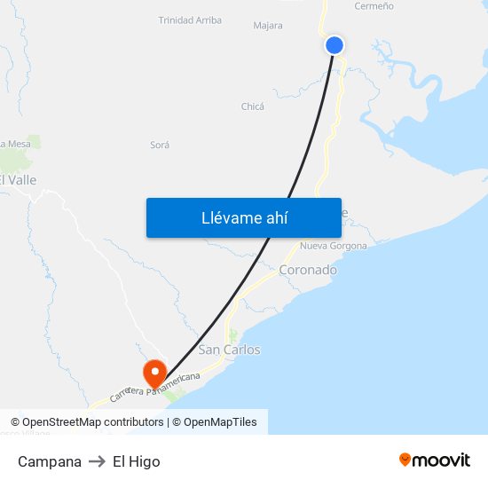 Campana to El Higo map
