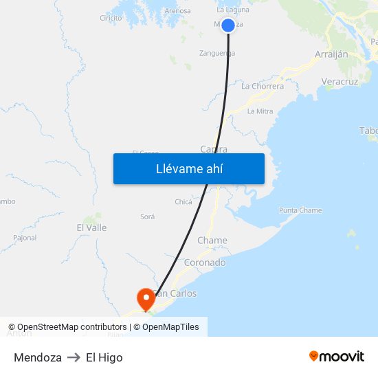 Mendoza to El Higo map