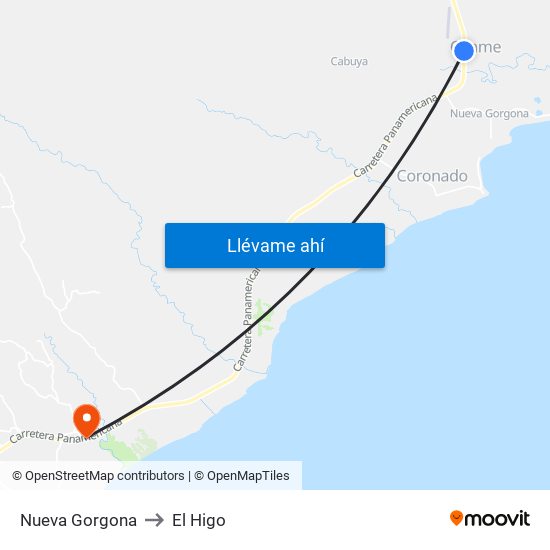 Nueva Gorgona to El Higo map