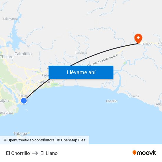 El Chorrillo to El Llano map