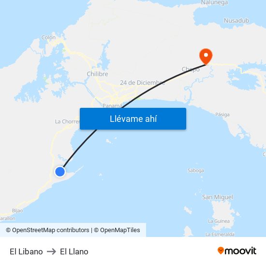 El Libano to El Llano map