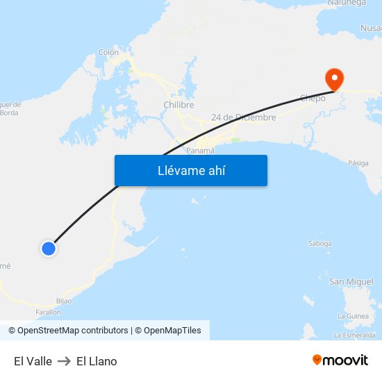 El Valle to El Llano map