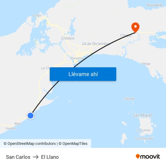 San Carlos to El Llano map