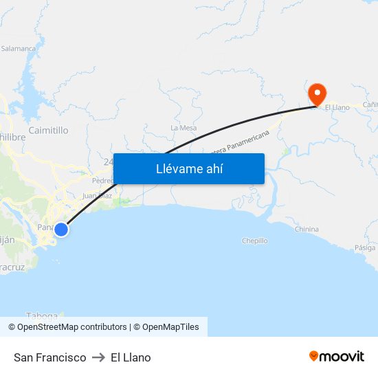 San Francisco to El Llano map