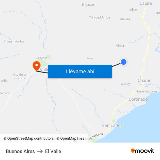 Buenos Aires to El Valle map
