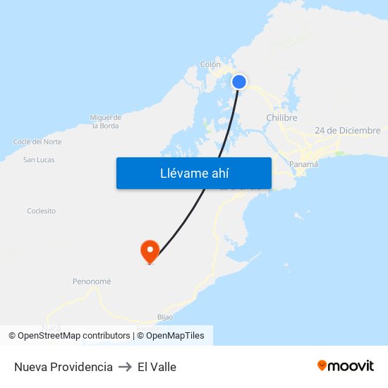 Nueva Providencia to El Valle map