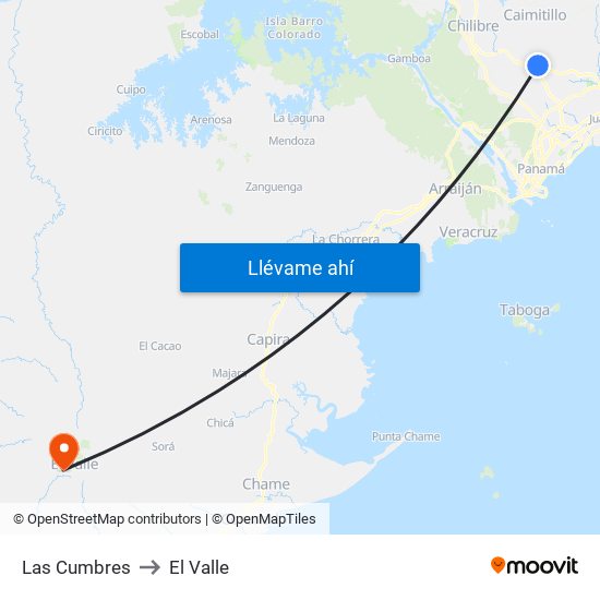 Las Cumbres to El Valle map