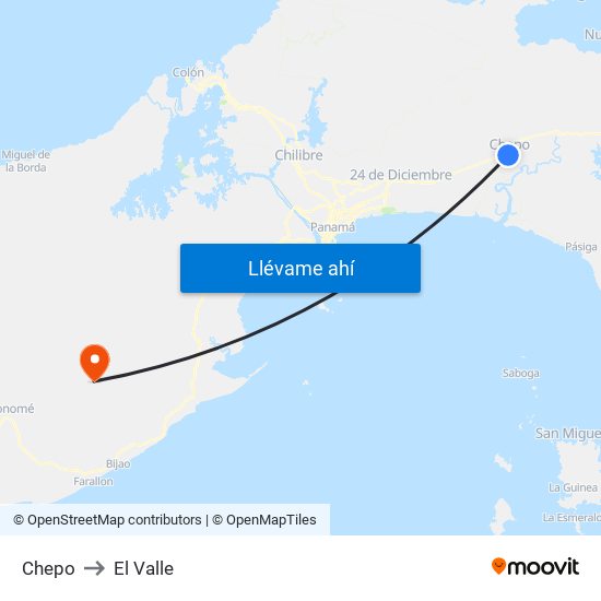 Chepo to El Valle map