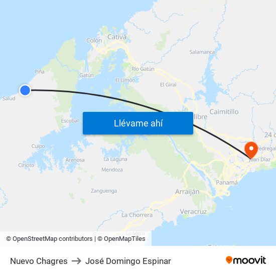 Nuevo Chagres to José Domingo Espinar map