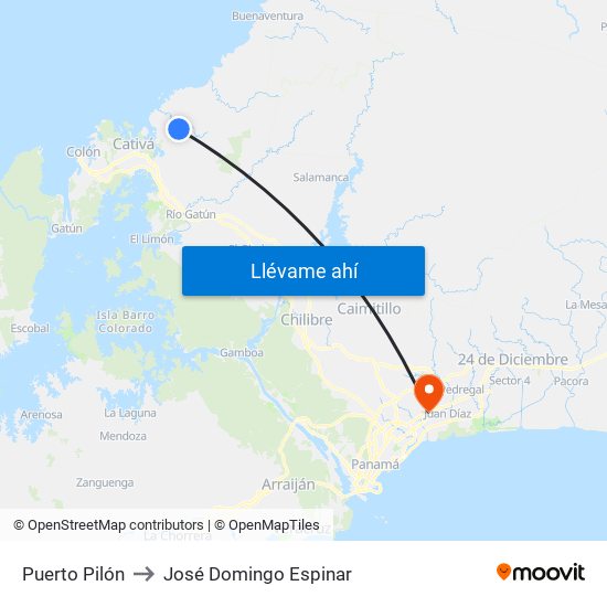 Puerto Pilón to José Domingo Espinar map