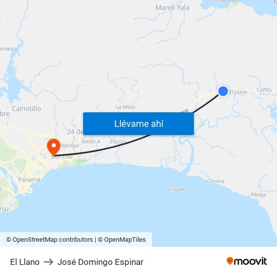 El Llano to José Domingo Espinar map