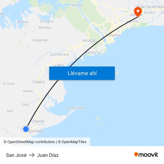 San José to Juan Díaz map