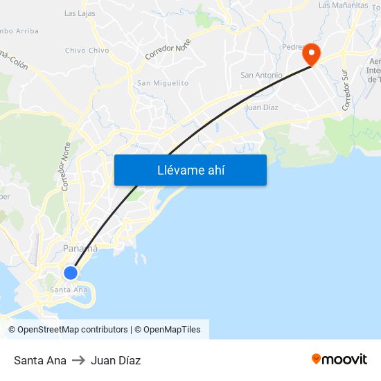 Santa Ana to Juan Díaz map