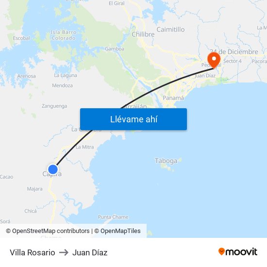 Villa Rosario to Juan Díaz map