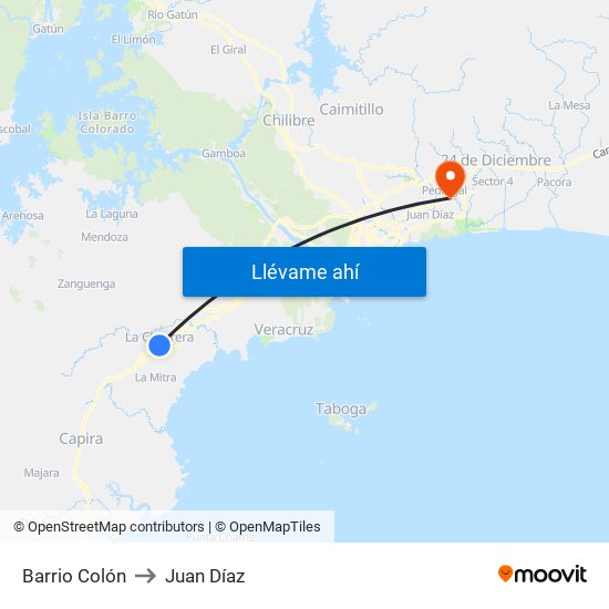 Barrio Colón to Juan Díaz map