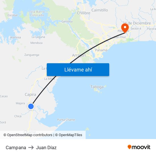 Campana to Juan Díaz map