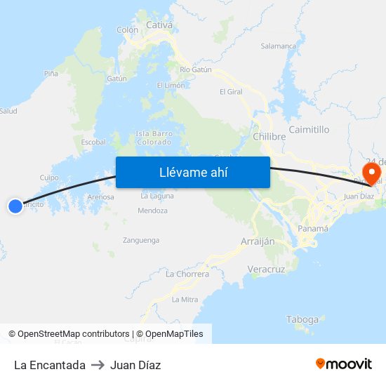 La Encantada to Juan Díaz map