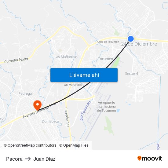 Pacora to Juan Díaz map