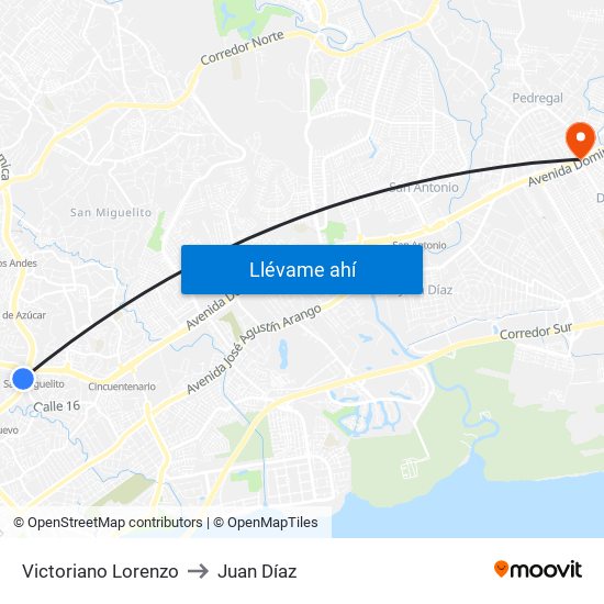 Victoriano Lorenzo to Juan Díaz map