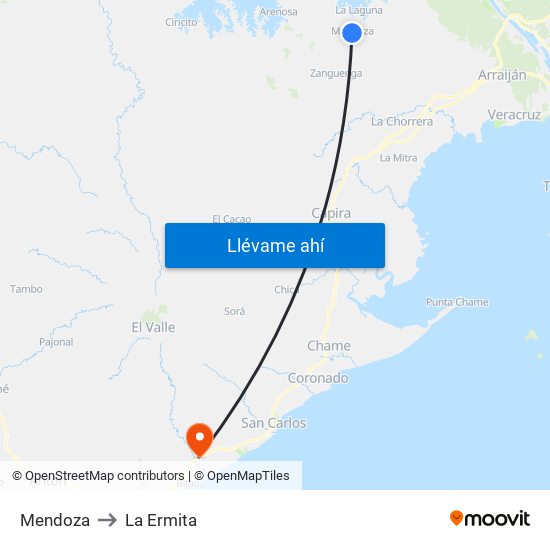 Mendoza to La Ermita map