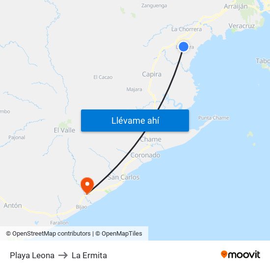 Playa Leona to La Ermita map