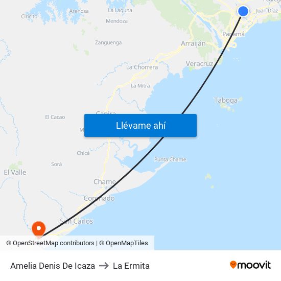 Amelia Denis De Icaza to La Ermita map