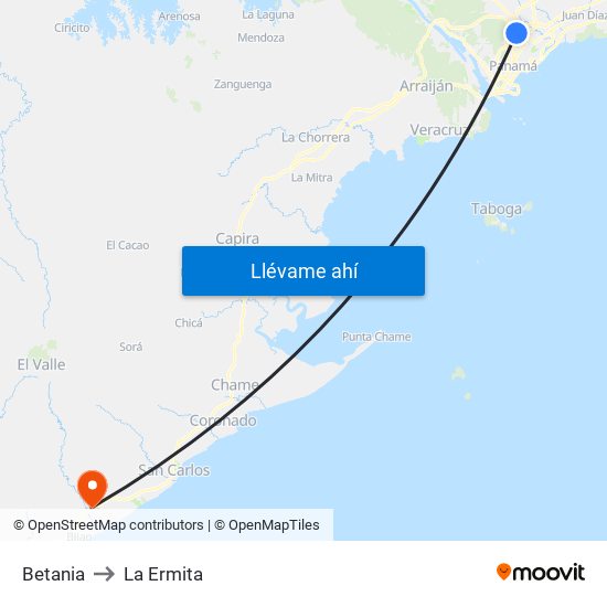 Betania to La Ermita map