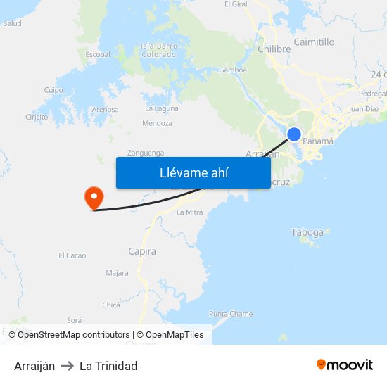 Arraiján to La Trinidad map
