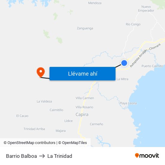 Barrio Balboa to La Trinidad map