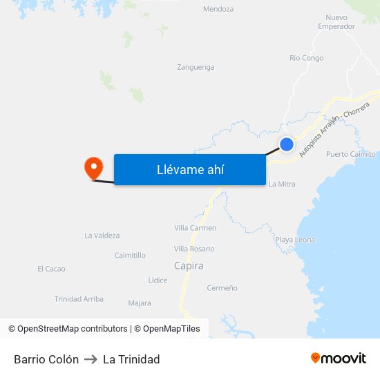 Barrio Colón to La Trinidad map
