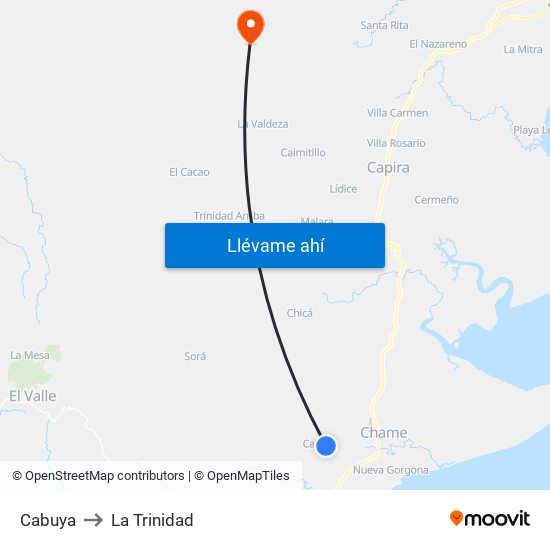 Cabuya to La Trinidad map