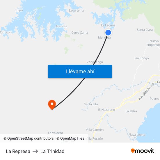 La Represa to La Trinidad map