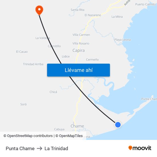 Punta Chame to La Trinidad map