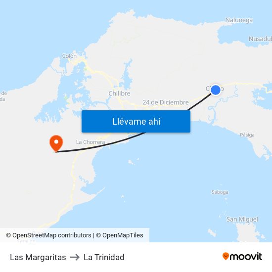 Las Margaritas to La Trinidad map