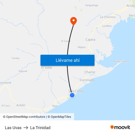 Las Uvas to La Trinidad map