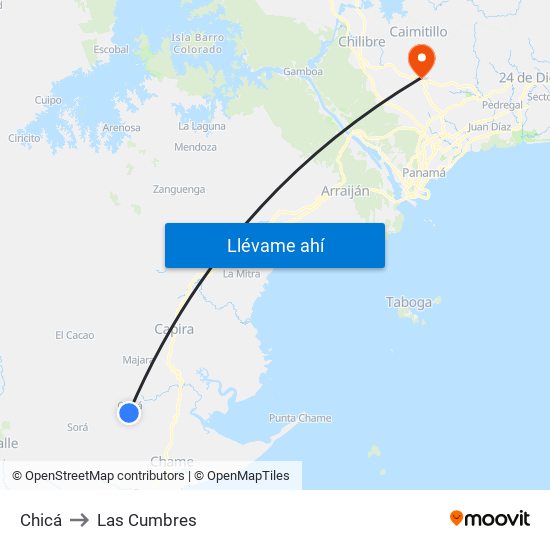 Chicá to Las Cumbres map