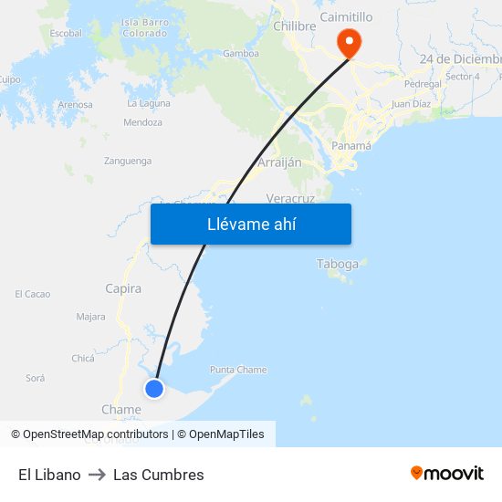 El Libano to Las Cumbres map