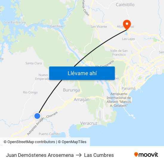 Juan Demóstenes Arosemena to Las Cumbres map