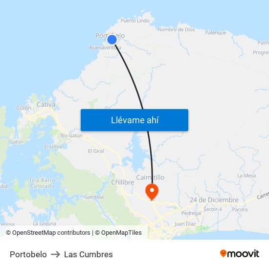 Portobelo to Las Cumbres map