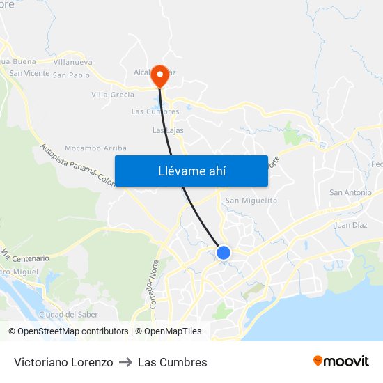 Victoriano Lorenzo to Las Cumbres map