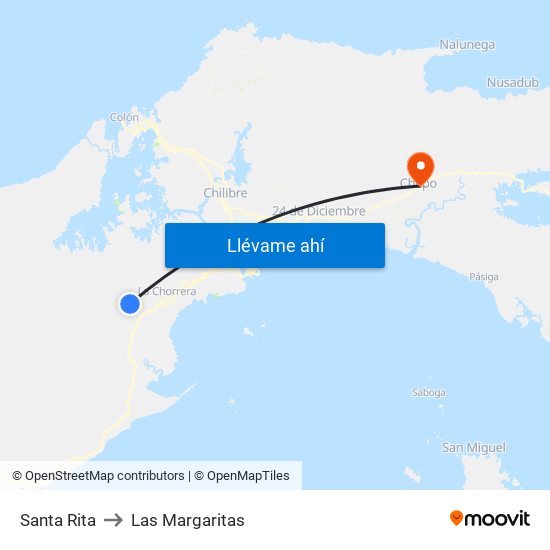Santa Rita to Las Margaritas map